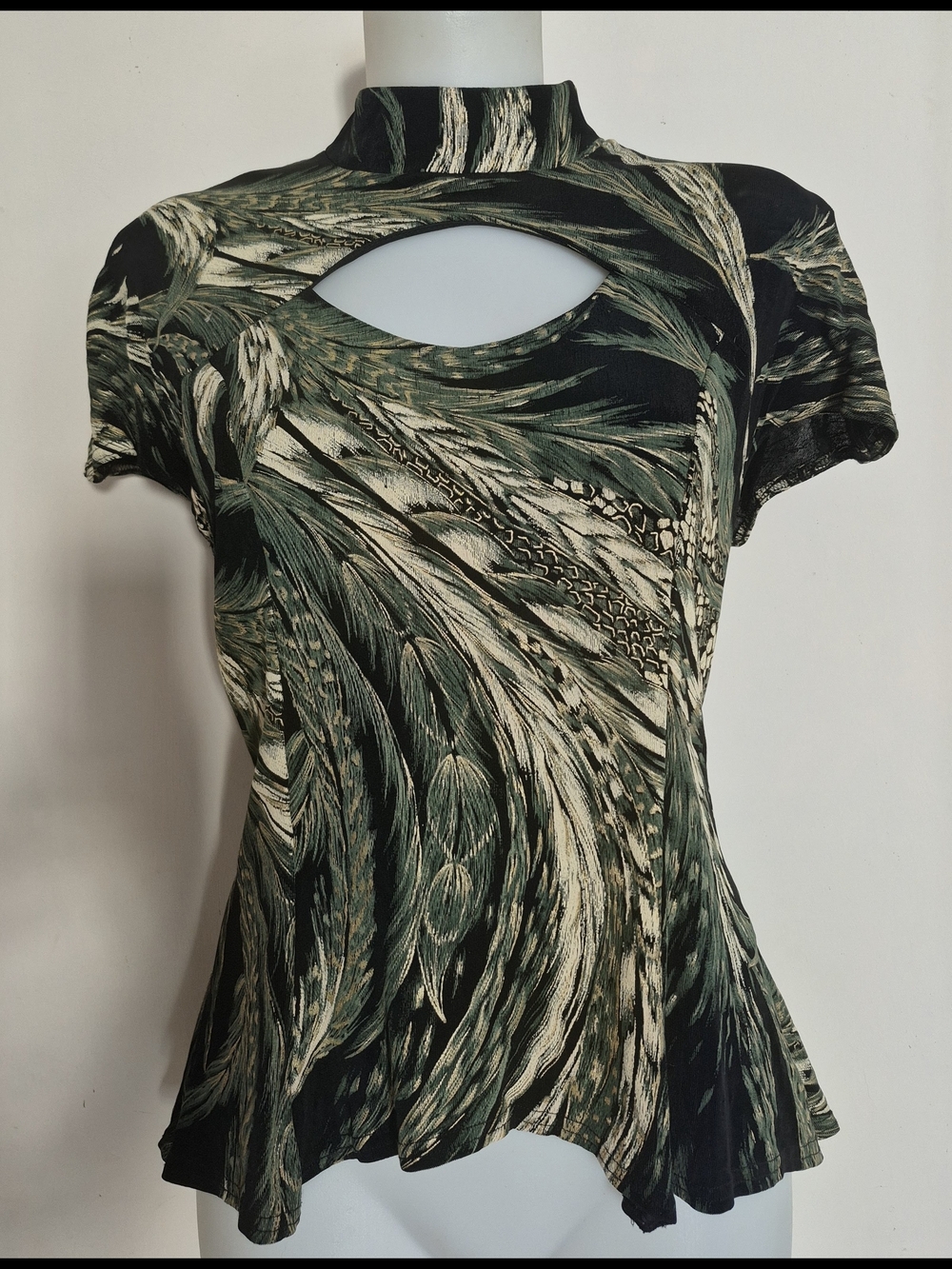 Vintage Joseph Ribkoff Women’s Keyhole Mock Neck Top in Black, Green, Gold